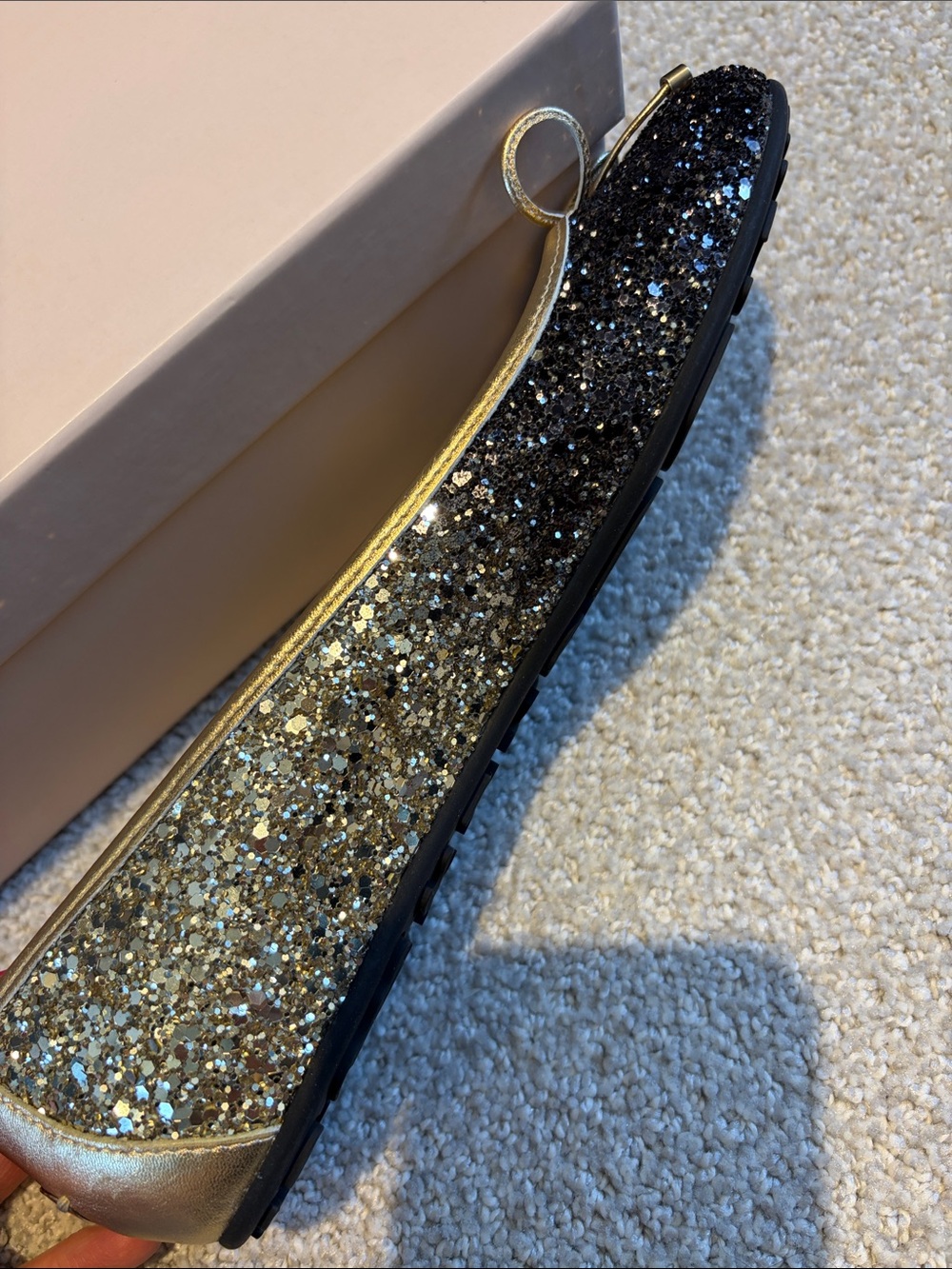 Jimmy Choo Walsh Black and Gold Glitter Ballet Flats - Picture 2 of 7